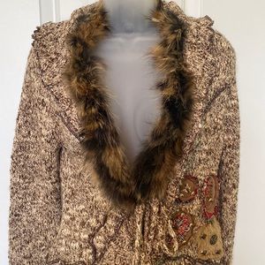 Boston Proper Faux Fur Collar Tie Front Cardigan.